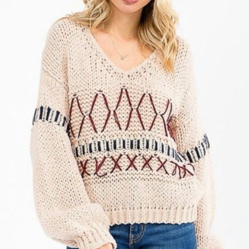 Women's Cream Knit Sweater with Pattern